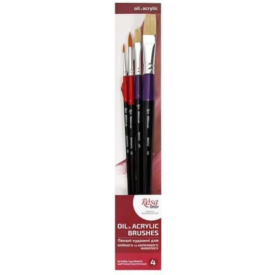 Rosa Studio 4 Piece Long Handle Synthetic Bristle Round & Flat Paint Brushes Set 24